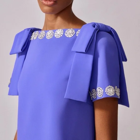 CAROLINA HERRERA Crystal-Trim Boatneck Column Gown With Shoulder Bows Maxi Dress - Picture 3 of 15